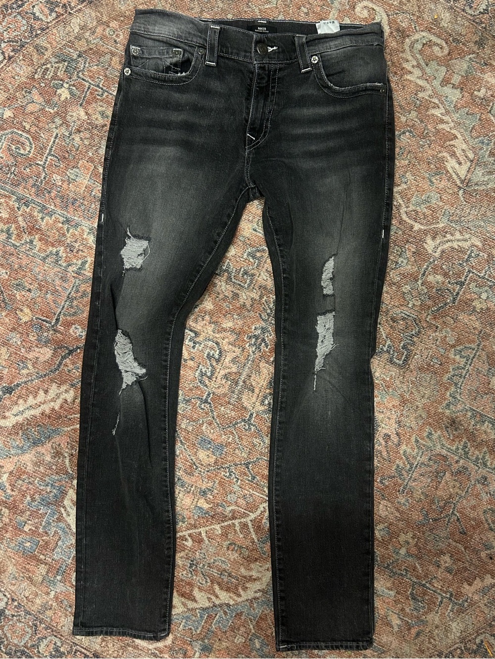 True Religion Men's Black Distressed Skinny Jeans
